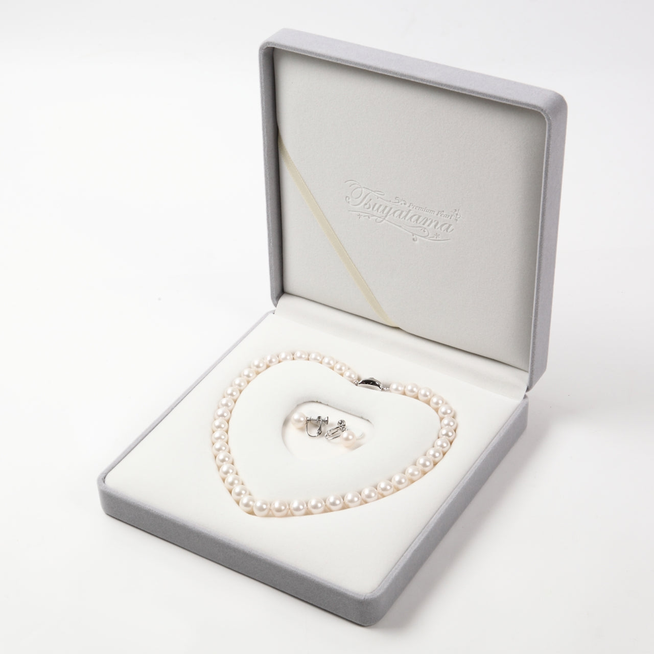 つやたま真珠 本真珠ネックレス ピアス or イヤリングセット 7.5-8.0mm ハートキーパーボックス付 冠婚葬祭 成人祝い プレゼント