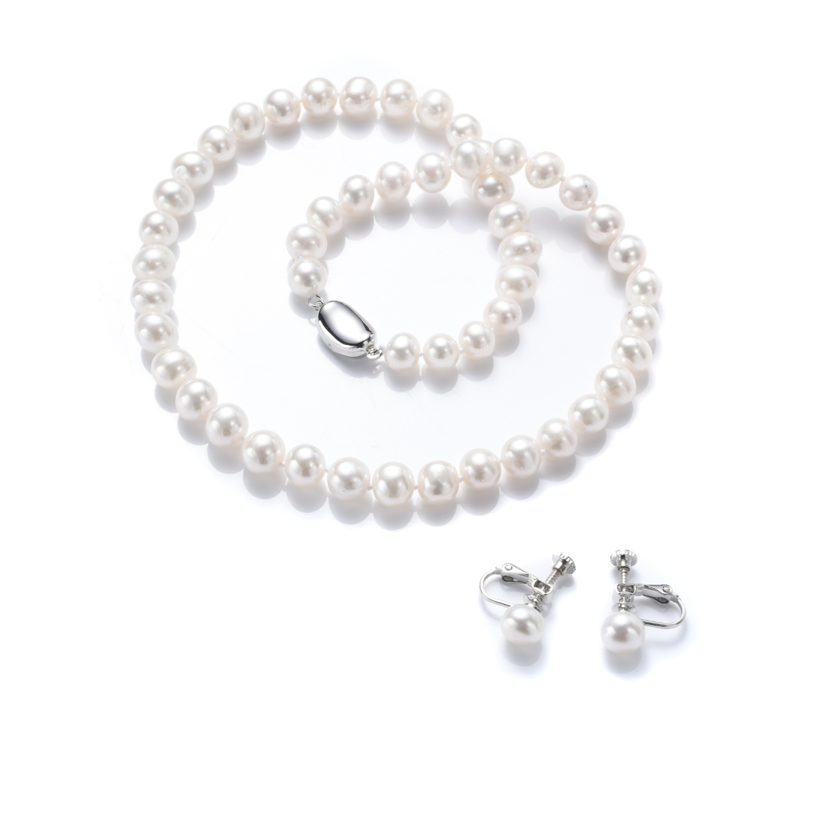 [つやたま] 【品質保証】 本真珠ネックレス＆ピアスセットorイヤリングセット 大粒 8mm 冠婚葬祭用