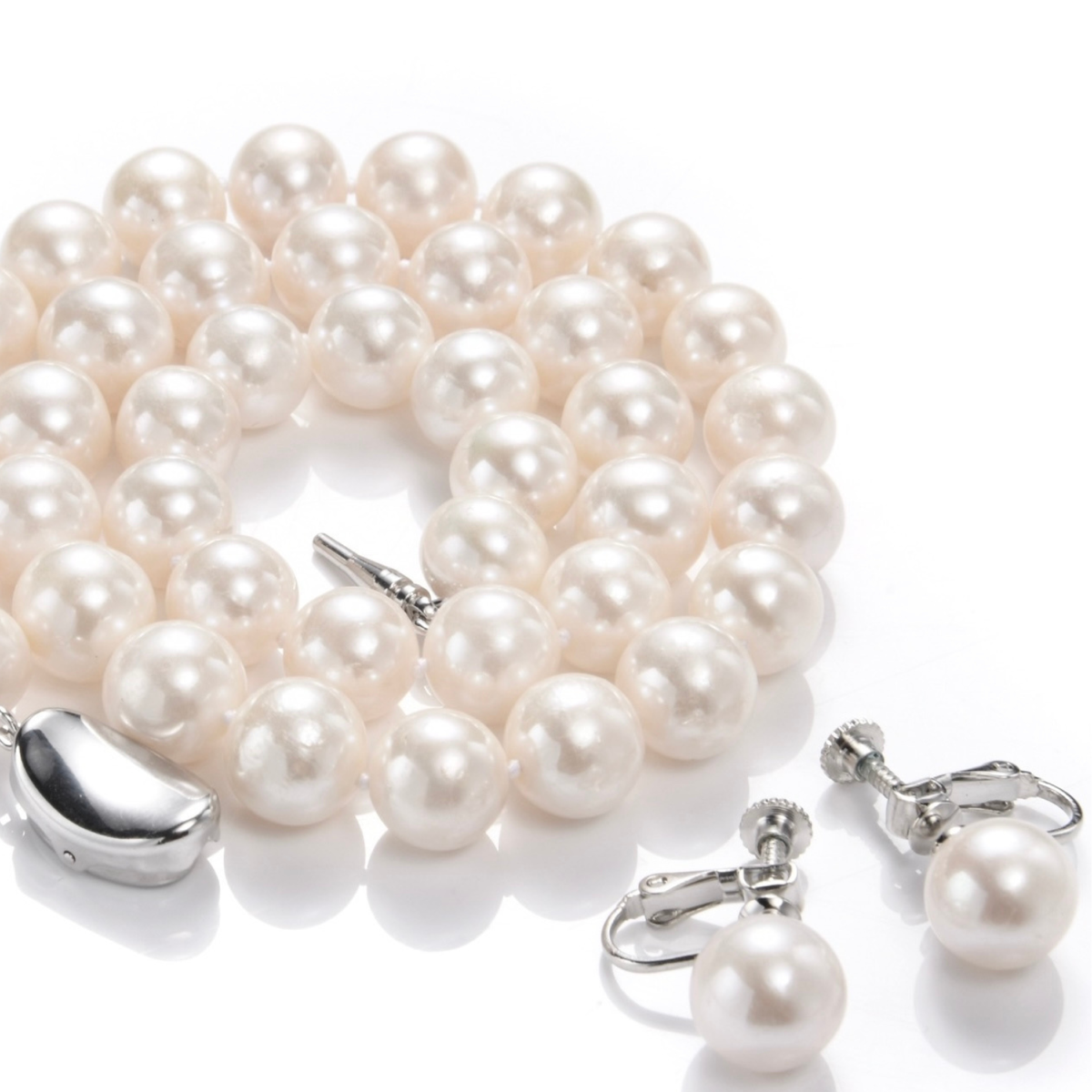 [つやたま] 冠婚葬祭用 本真珠ネックレス＆イヤリングセット（orピアス） ハートキーパーボックスセット 極太10-10.5mm 【品質保証付】