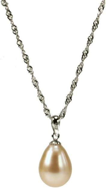 本真珠ネックレス 大粒9.5-10ｍ ドロップ型 一粒真珠ペンダント 　イエローピンク シルバー925 一粒パールネックレス
