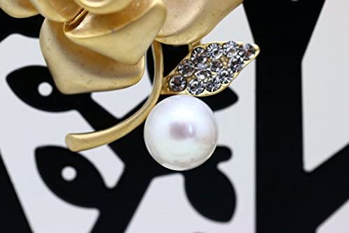 つやたま真珠 パールブローチ 薔薇と真珠とジルコニアダイヤモンドの宝飾ブローチ 本真珠 大珠12mm 真珠色