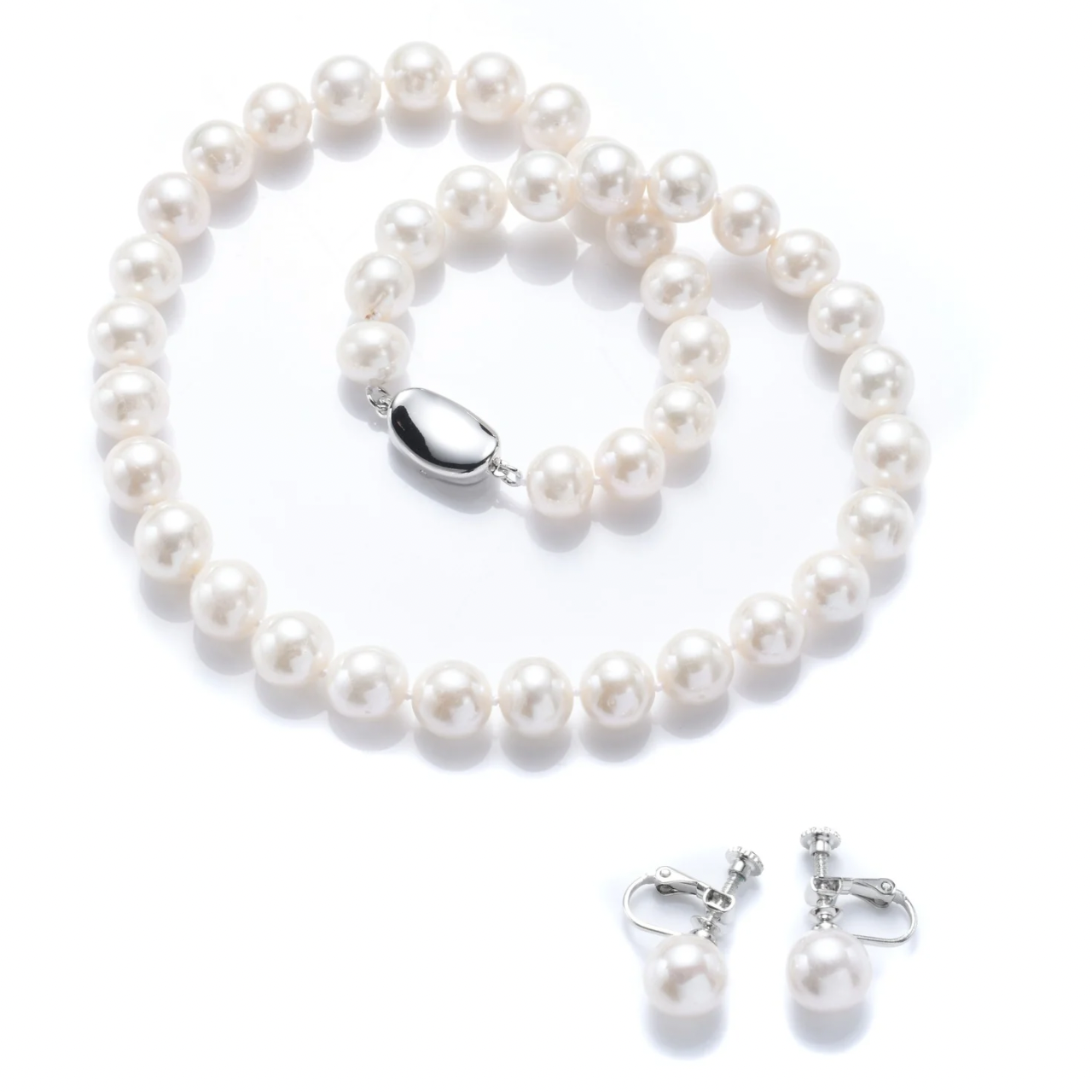[つやたま] 【品質保証】 本真珠ネックレス＆ピアスセットorイヤリングセット 大粒 8mm 冠婚葬祭用
