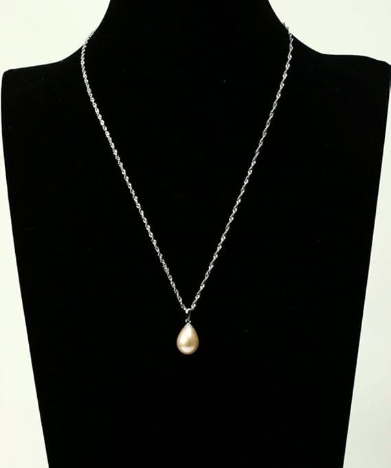 本真珠ネックレス 大粒9.5-10ｍ ドロップ型 一粒真珠ペンダント 　イエローピンク シルバー925 一粒パールネックレス