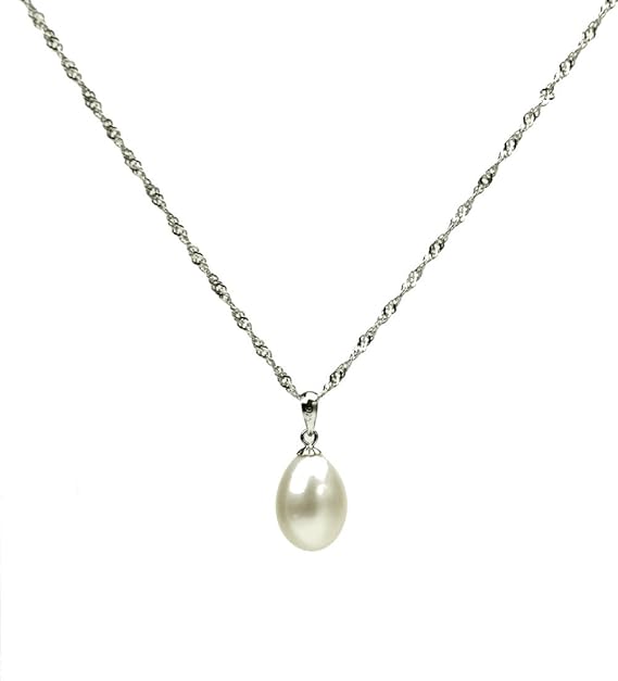 本真珠ネックレス 大粒9.5-10ｍ ドロップ型 一粒真珠ペンダント ホワイトカラー　シルバー925 一粒パールネックレス