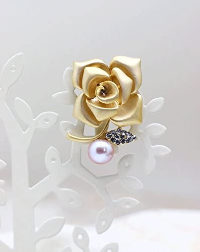 つやたま真珠 パールブローチ 薔薇と真珠とジルコニアダイヤモンドの宝飾ブローチ 本真珠 大珠12mm 真珠色