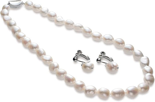 [つやたま] 【品質保証】 本真珠バロックネックレス＆ピアスセット（またはイヤリングセット） 大粒 9-10mm 冠婚用