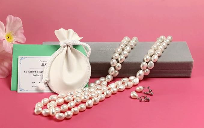 [つやたま] 本真珠バロックネックレスセット（イヤリング又はピアス） ロング130ｃｍ 大粒10-10.5mm 冠婚用 品質保証