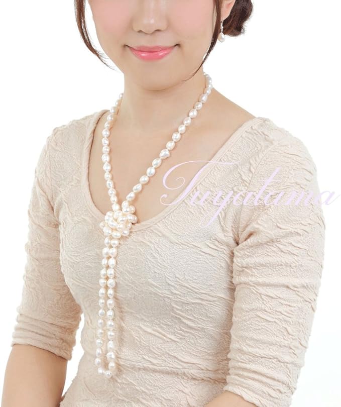 [つやたま] 本真珠バロックネックレスセット（イヤリング又はピアス） ロング130ｃｍ 大粒10-10.5mm 冠婚用 品質保証