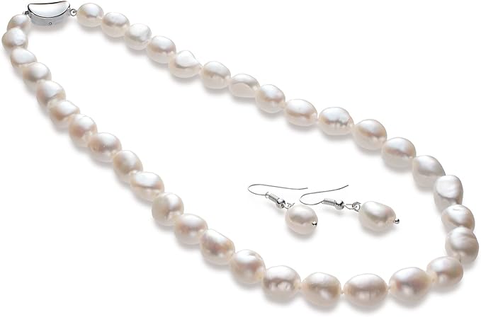 [つやたま] 【品質保証】 本真珠バロックネックレス＆ピアスセット（またはイヤリングセット） 大粒 9-10mm 冠婚用