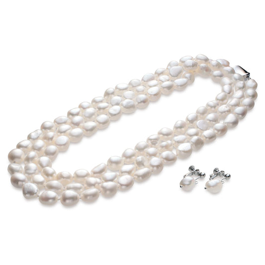 [つやたま] 本真珠バロックネックレスセット（イヤリング又はピアス） ロング130ｃｍ 大粒10-10.5mm 冠婚用 品質保証