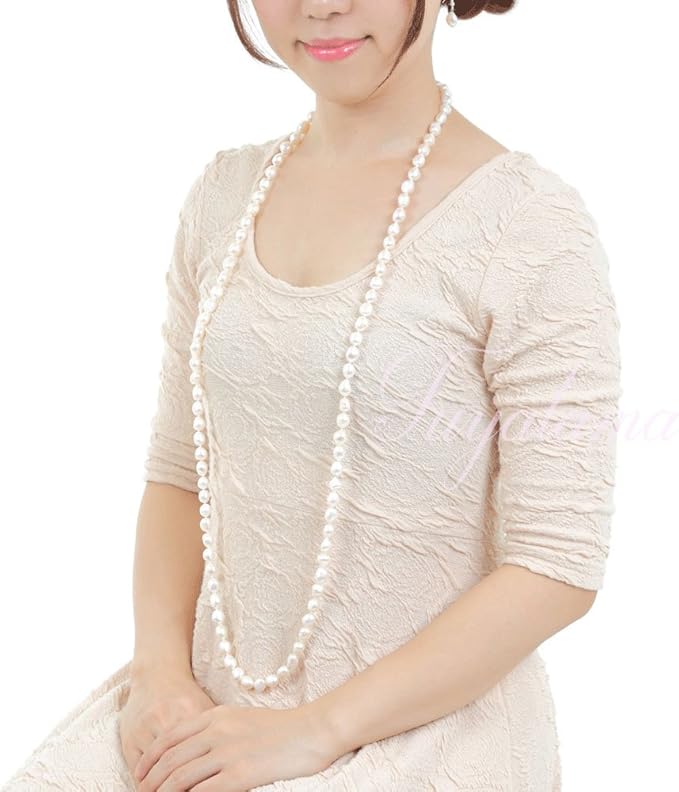 [つやたま] 本真珠バロックネックレスセット（イヤリング又はピアス） ロング130ｃｍ 大粒10-10.5mm 冠婚用 品質保証