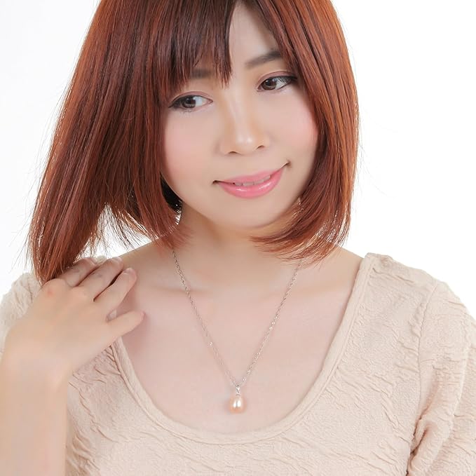 本真珠ネックレス 大粒9.5-10ｍ ドロップ型 一粒真珠ペンダント 　イエローピンク シルバー925 一粒パールネックレス