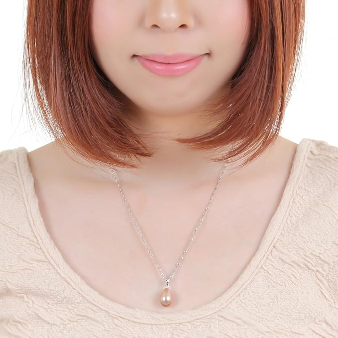 [つやたまうるる] 本真珠ネックレス 大粒9.5-10ｍ ドロップ型 一粒真珠ペンダント 天然カラー全3色（グレーパープル シルバー925 一粒パールネックレス