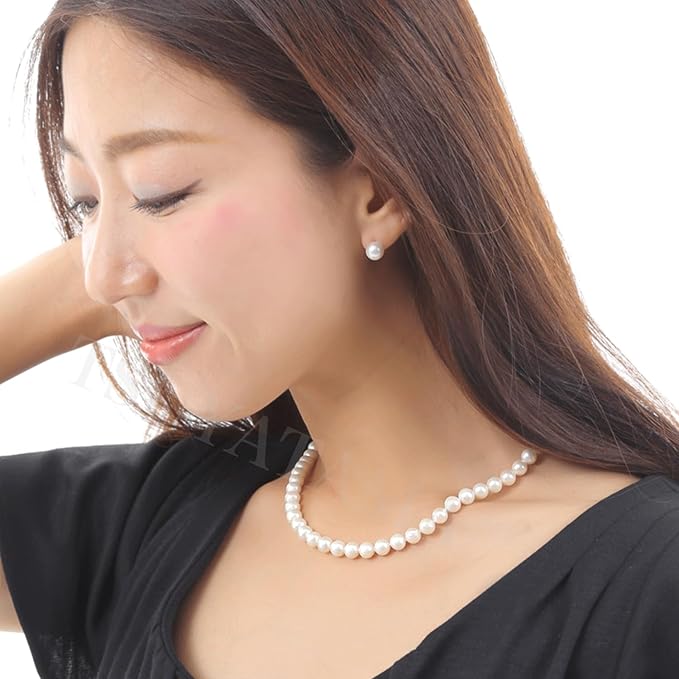 つやたま真珠 卒業式　入学式　成人のお祝いに　淡水真珠ネックレス　パールネックレス　本真珠ネックレス 無核本真珠 7.0-7.5mm ピアス or イヤリング　高級化粧箱ハートキーパー高級ボックス付