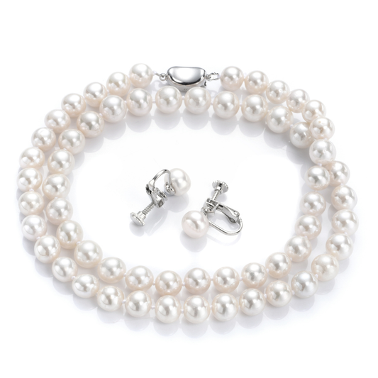 つやたま真珠　卒業式　入学式　冠婚葬祭　高級化粧箱付き　 パールネックレス ゆったり50ｃｍ 大粒8mm珠 本真珠ネックレス＆ピアスorイヤリングセット