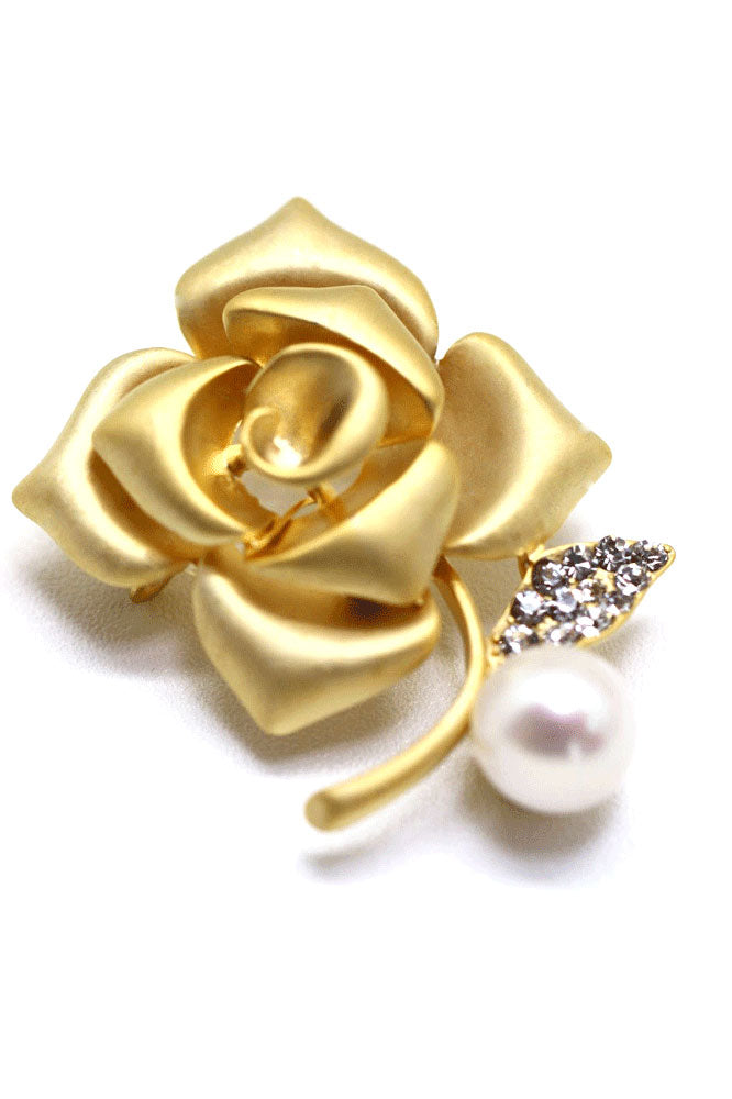 つやたま真珠 パールブローチ 薔薇と真珠とジルコニアダイヤモンドの宝飾ブローチ 本真珠 大珠12mm 真珠色