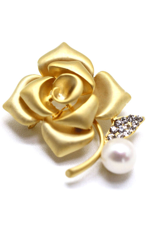 つやたま真珠 パールブローチ 薔薇と真珠とジルコニアダイヤモンドの宝飾ブローチ 本真珠 大珠12mm 真珠色