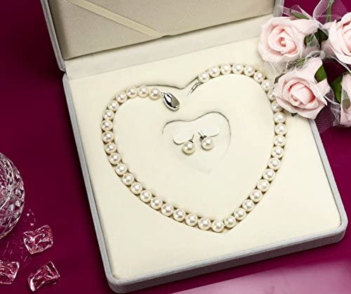 [つやたま] 冠婚葬祭用 本真珠ネックレス＆イヤリングセット（orピアス） ハートキーパーボックスセット 極太10-10.5mm 【品質保証付】
