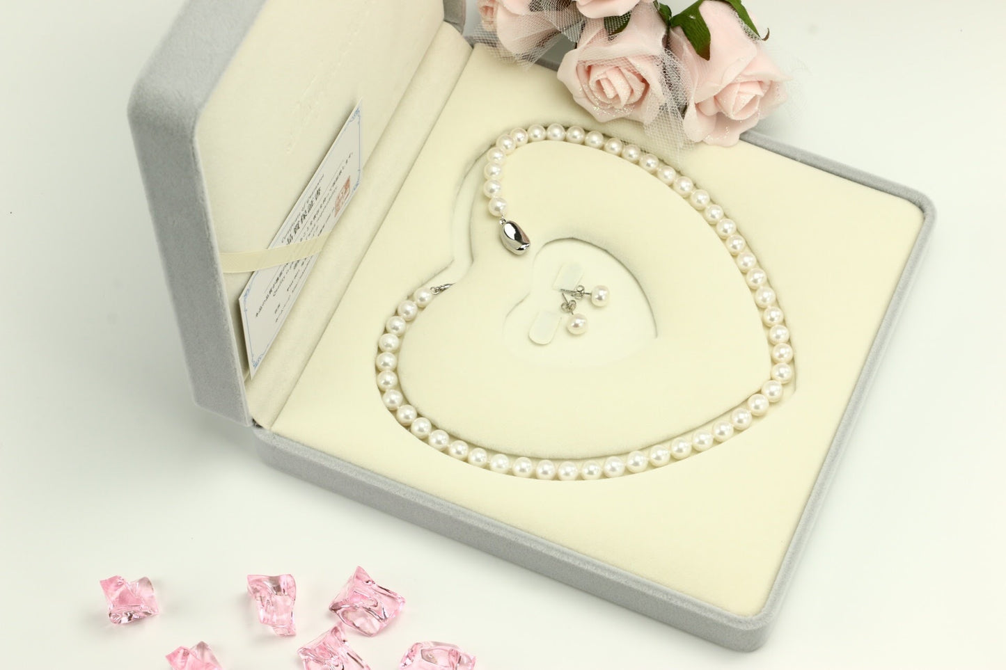 つやたま真珠 本真珠ネックレス ピアス or イヤリングセット 7.5-8.0mm ハートキーパーボックス付 冠婚葬祭 成人祝い プレゼント