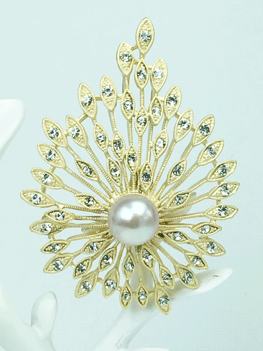 パールブローチ　ゴールドリーフ　パール10ｍｍ