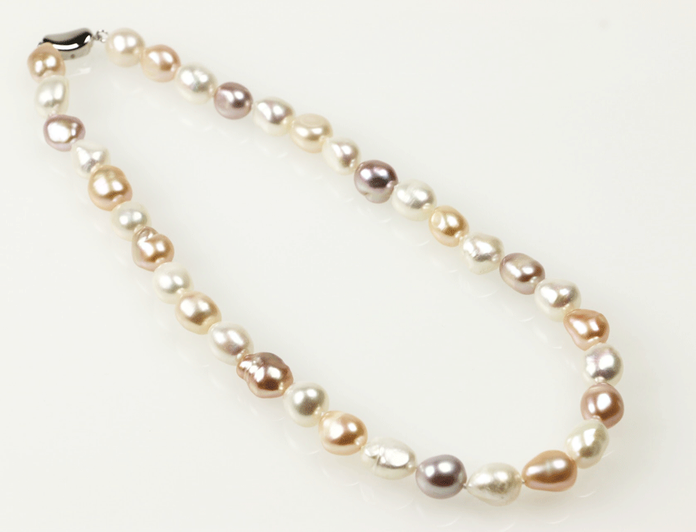 品質保証】 本真珠マルチカラー　バロックネックレス＆イヤリングセットまたはピアスセット 大粒 9.5-10.5mm 冠婚用