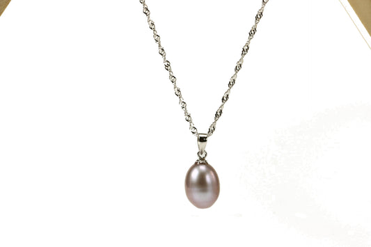 [つやたまうるる] 本真珠ネックレス 大粒9.5-10ｍ ドロップ型 一粒真珠ペンダント 天然カラー全3色（グレーパープル シルバー925 一粒パールネックレス