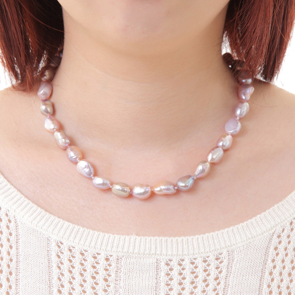 品質保証】 本真珠マルチカラー　バロックネックレス＆イヤリングセットまたはピアスセット 大粒 9.5-10.5mm 冠婚用