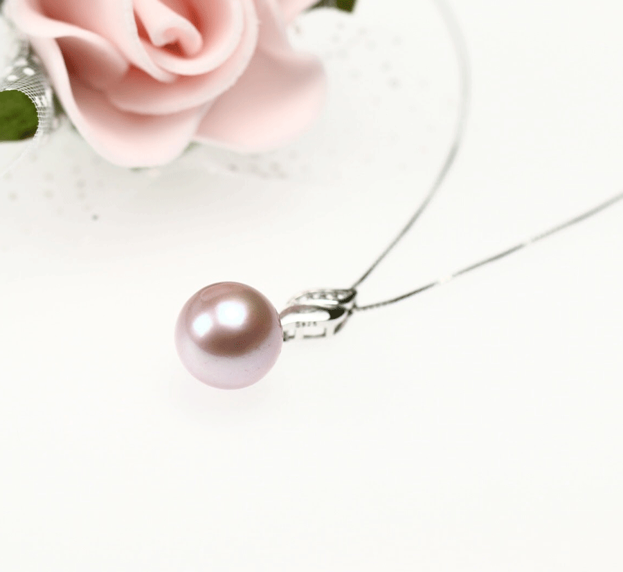 つやたま【最高級 特品】 大粒11-12ｍｍ 一粒 本真珠ネックレス　シルバー925 一粒パールネックレス (グレーパープル)
