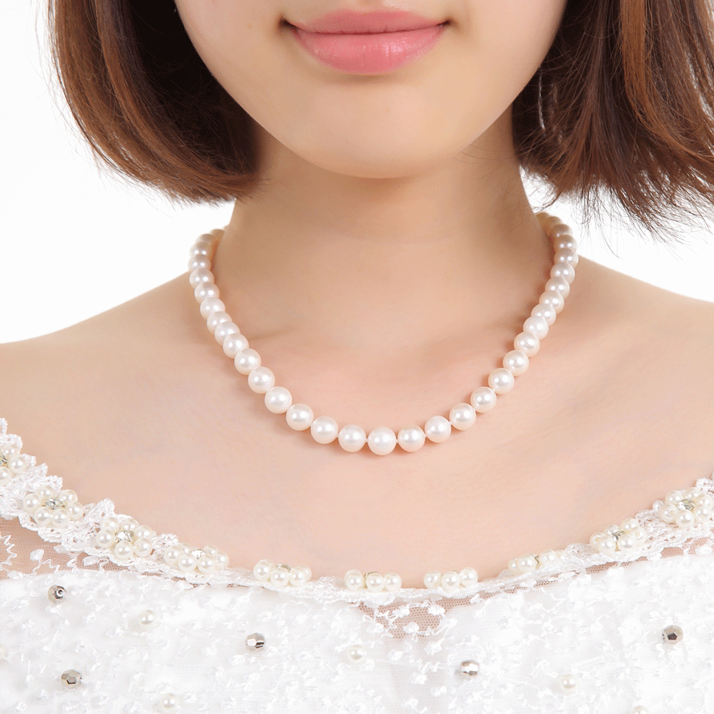 つやたま真珠 ウエディングパール 本真珠ネックレス ピアスorイヤリングセット 8.5-9mm 厳選ラウンド形 ハートキーパーボックス付 花嫁 冠婚葬祭