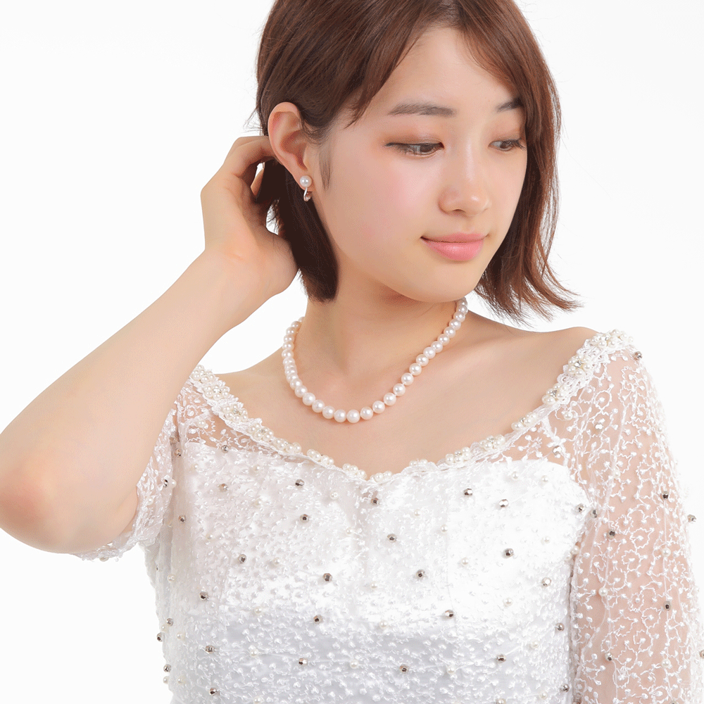 つやたま真珠 ウエディングパール 本真珠ネックレス ピアスorイヤリングセット 8.5-9mm 厳選ラウンド形 ハートキーパーボックス付 花嫁 冠婚葬祭