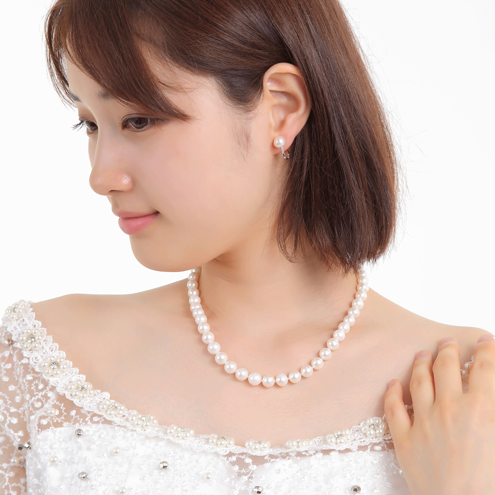 つやたま真珠 ウエディングパール 本真珠ネックレス ピアスorイヤリングセット 8.5-9mm 厳選ラウンド形 ハートキーパーボックス付 花嫁 冠婚葬祭