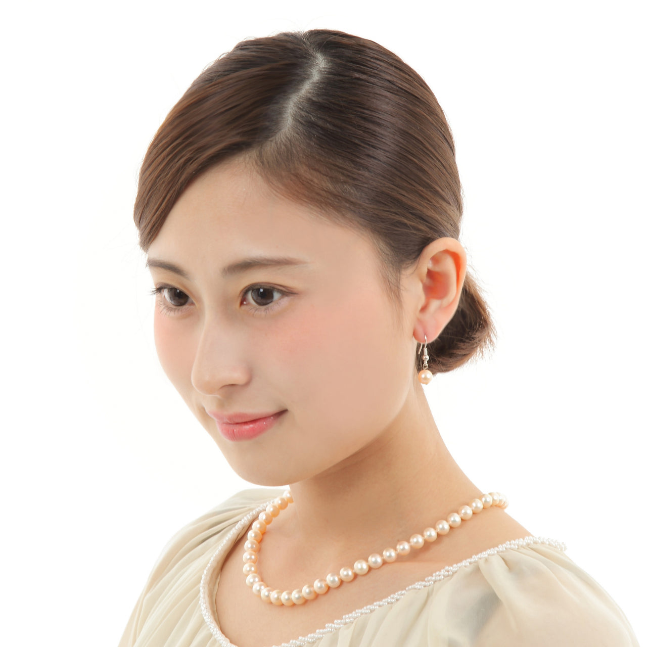 つやたま真珠 本真珠ネックレス＆ピアスorイヤリングセット　ピンクカラー 7.5-8.0mm ハートキーパーボックス付