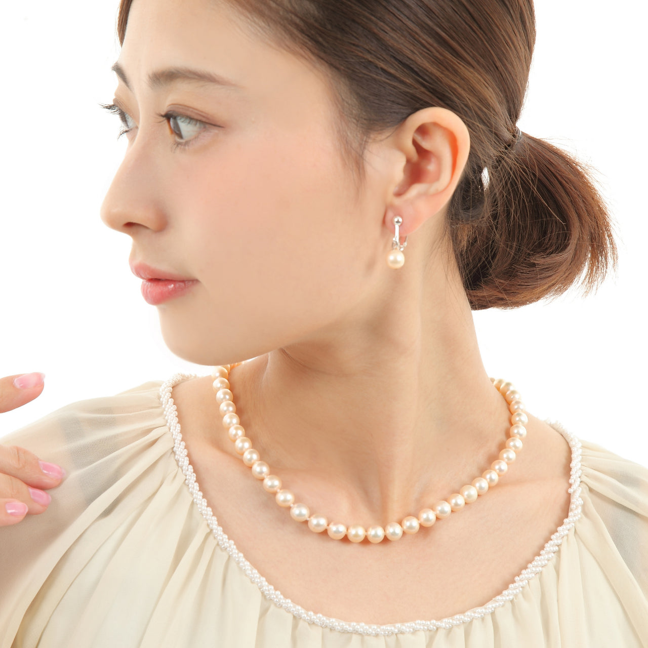 つやたま真珠 本真珠ネックレス＆ピアスorイヤリングセット　ピンクカラー 7.5-8.0mm ハートキーパーボックス付